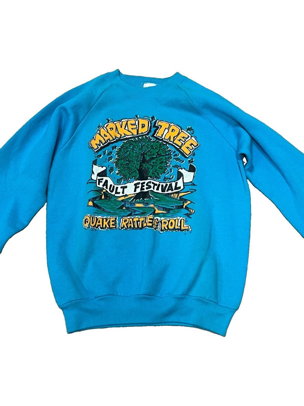 VTG 80s Marked Tree Fault Festival Sweatshirt USA Fruit Loom Arkansas Quake L